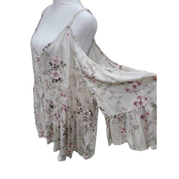 Torrid 5X‎ Ivory Floral Cold Shoulder Babydoll Top Textured Rayon Plus Size - Picture 7 of 16